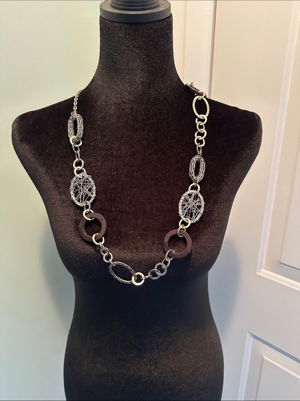 Silver and Dark Brown Statement Link Necklace